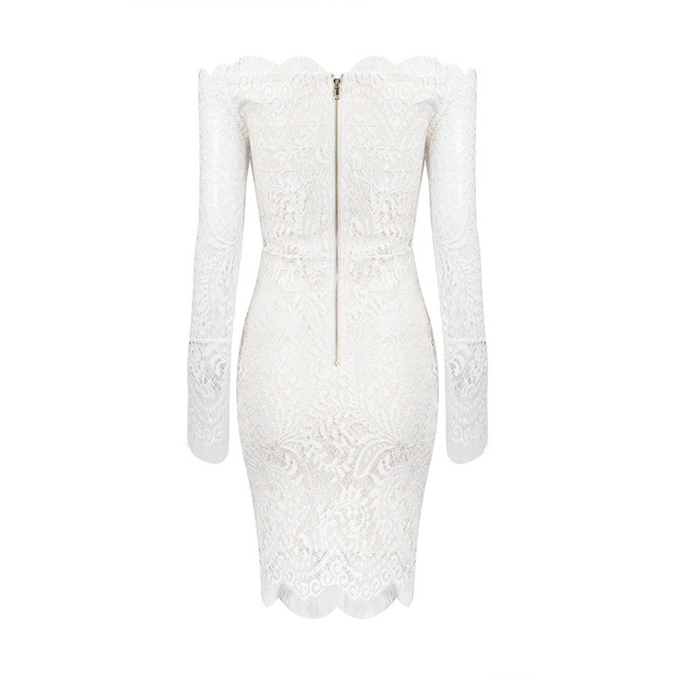 White Homecoming Dress,Lace Off shoulder Long Sleeves Homecoming Gowns,SH31