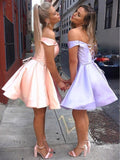 www.simidress.com | Simple Pink Lace up Off-the-shoulder Homecoming Dresses Graduation Dress, SH483