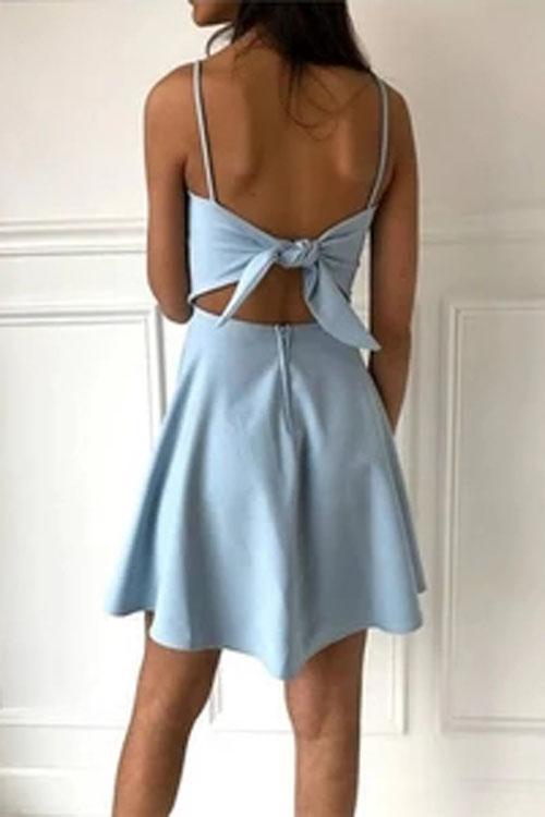 simidress.com | Cute Simple Light Blue Spaghetti Strap A-line Short Homecoming Dresses, SH510