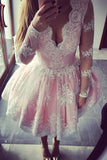 Cute A-line Pink Short Homecoming Dress, Long Sleeves Party Dress,SH52