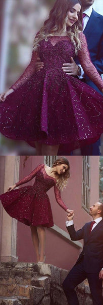 Cheap Burgundy Beaded Homecoming Dress, Long Sleeves Short Prom Dress Simidress Cheap Burgundy Beaded Homecoming Dress, Long Sleeves Short Prom Dress Simidress