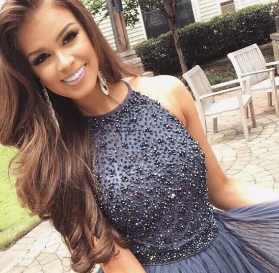 A-line Tulle Gray Halter High Neck Beaded Short Prom Dress,Homecoming Simidress A-line Tulle Gray Halter High Neck Beaded Short Prom Dress,Homecoming Simidress