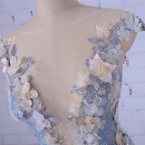 Charming A-line Scoop Tulle Long Prom Dress/Evening Dress with Flowers, SP395