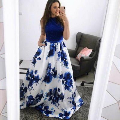 Fashion Jewel Blue A-Line Floral Long Prom Dress Formal Dress with Pockets, SP418 Simidress Fashion Jewel Blue A-Line Floral Long Prom Dress Formal Dress with Pockets, SP418 Simidress