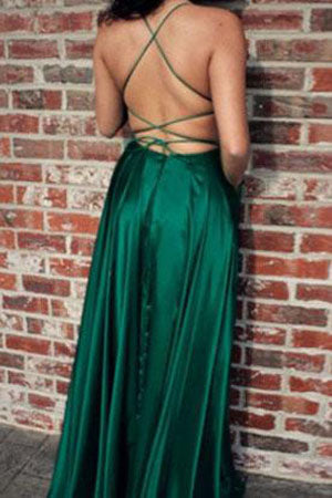 simidress.com offer Simple Satin White Scoop Long Prom Dresses Evening Dress with High Slit, SP430