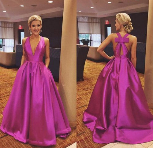 open lace back dress Cute Hot Pink Bow Homecoming Dresses Shimmering Satin Back to School Dress Hc371 Hot Pink / US4
