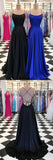 Simple Blue Satin A-line Spaghetti Straps Long Prom Dresses with Train, SP449 from simidress.com