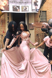 Find Fabulous Pink Long Sleeve Mermaid Sequins Prom Dresses with Sweep Train, SP455 at www.simidress.com