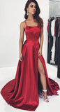 simidress.com offer Simple Burgundy A-Line Spaghetti Straps Prom Dresses with Side-Slit, SP470