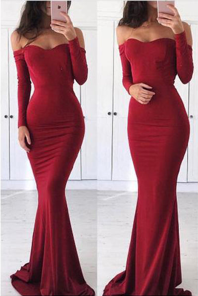 Burgundy Long Sleeve Mermaid Tight Off-the-shoulder Prom Dresses | Evening Dress, SP487 Simidress Burgundy Long Sleeve Mermaid Tight Off-the-shoulder Prom Dresses | Evening Dress, SP487 Simidress