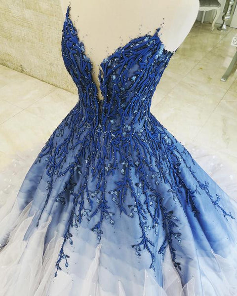 Elegant Royal Blue Ombre A-line Sweetheart Prom Dresses With Appliques Simidress Elegant Royal Blue Ombre A-line Sweetheart Prom Dresses With Appliques Simidress