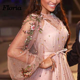 www.simidress.com offer Sparkly Pink Beaded Long Sleeve Floor-length Floral Prom Dresses Evening Dress, SP585 at good price