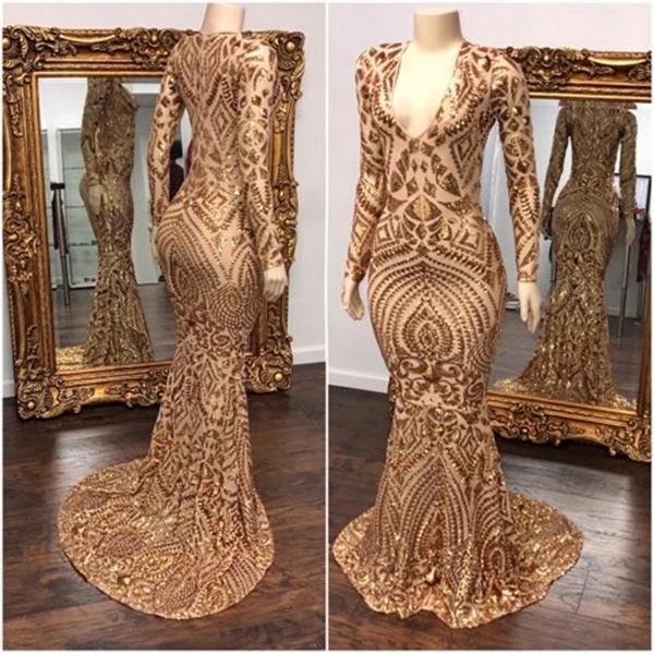 Simidress.com supply Beautiful Mermaid Royal Blue Deep V-neck Long Sleeves Sequined Prom Dresses, SP606