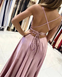 Simple Stretch Satin A-Line Scoop Split Long Prom Dress, Evening Gowns, SP688 | simple prom dresses | evening dresses | formal dresses | long prom dresses | www.simidress.com