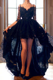 Half Sleeves High low Lace Long Prom Dresses Evening Dress With Straps,SVD338