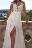 Long White Lace A-Line Prom Dress With Appliques,Sexy Wedding Dress,SVD356