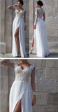 Elegant Prom Dresses,White Side Slit Prom Dresses,Cheap Wedding Dresses,SVD371