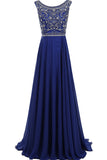 Royal Blue Beaded Prom Dresses,Decent Scoop A-line Sleeveless Prom Dress,SVD420