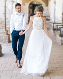 www.simidress.com | White Lace Long Sheath High Neck Simple Design Wedding Party Dresses,SVD533