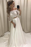 Two Piece Lace Sleeved Wedding Dresses,Boho Style Beach Bridal Gown, SW112
