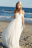 Ivory Chiffon A-line Off Shoulder Summer Beach Wedding Dresses, SW127