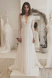 Charming Affordable V Neck Long Sleeves Formal Long Wedding Dresses, SW129