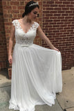 Chiffon Lace Appliqued A-line V-neck See-through Beach Wedding Dresses, SW131