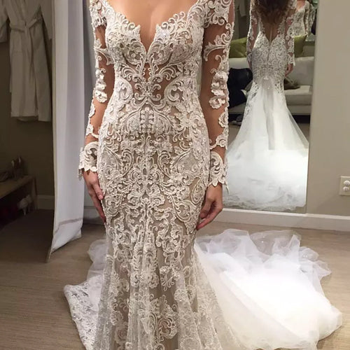 Gorgeous Backless Lace Mermaid Ivory Wedding Dresses with Appliques at simidress.com