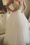 Fabulous White Lace A-line V-neck Wedding Dresses with Apppliques, SW138