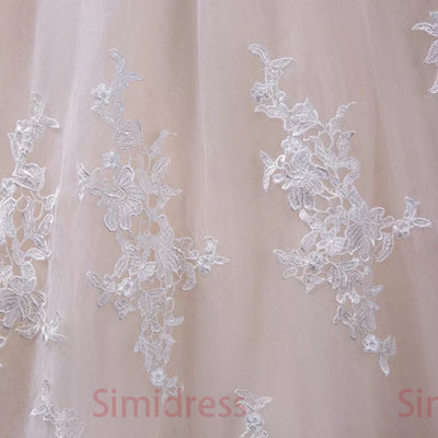 Elegant Pink Ball Gown Tulle Off Shoulder Wedding Dresses with Train, SW152