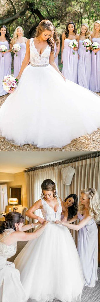 Cheap A-line Sleeveless Deep V Neck Floor-length Beach Wedding Dresses, SW258|simidress.com