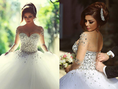 simidress.com offer Fabulous Vintage Tulle Long Sleeve Ball Gown Wedding Dresses with Beading, SW260