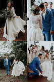 www.simidress.com supply White Chiffon Cheap Two Piece 3/4 Sleeve Wedding Dresses | Bridal Gowns, SW263 at good price