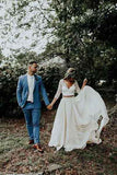 simidress.com | White Chiffon Cheap Two Piece 3/4 Sleeve Wedding Dresses | Bridal Gowns, SW263