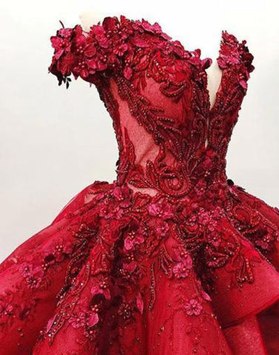 www.simidress.com provide Gorgeous Red Off-the-Shoulder Beaded Ball Gown V-neck Appliques Wedding Dresses, SW268