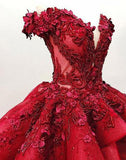 www.simidress.com provide Gorgeous Red Off-the-Shoulder Beaded Ball Gown V-neck Appliques Wedding Dresses, SW268