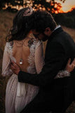 simidress.com offer Gorgeous Lace Polka Dot Boho Wedding Dresses | Bridal Dress with Sleeves, SW269