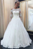 Ivory Lace Off-the-shoulder Long Sleeves Wedding Dresses with Appliques, SW271