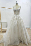 Gorgeous Tulle A-line Backless Boho Floral Appliques Beach Wedding Dresses, SW296