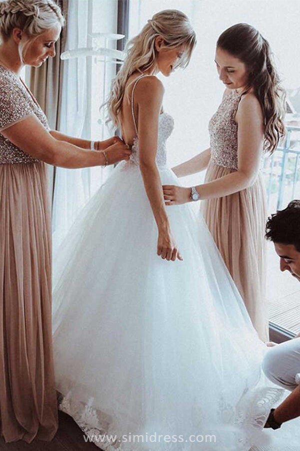 simidress.com supply Simple White Ball Gown Spaghetti Straps Sweetheart Wedding Dresses with Lace, SW316