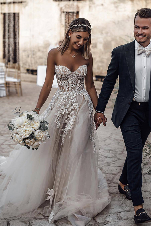 Buy Beautiful A-line See Through Sweetheart Sweep Train Long Wedding Dresses, SW328 at www.simidress.com