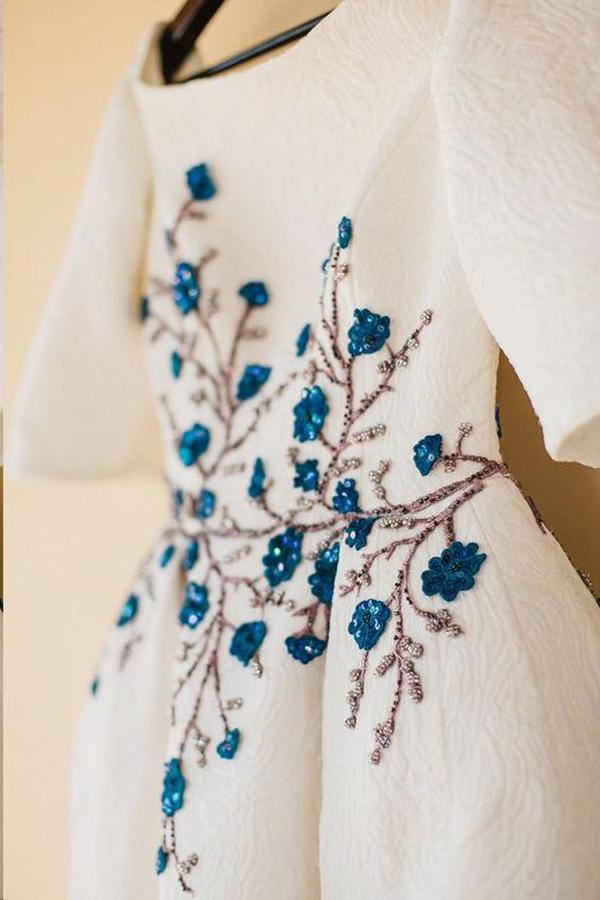 Details of Elegant Wedding Dress, Half Sleeve Bateau Embroidery Romantic Bridal Gown, SW330