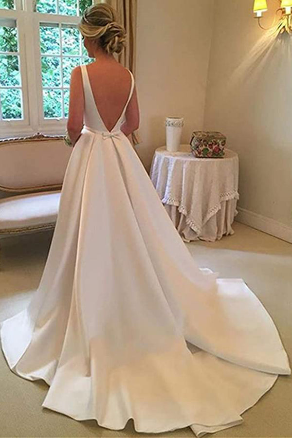 Retro Satin Ball Gown Scoop Wedding Dresses, SW352 | lace wedding dresses | white wedding dresses | bridal gowns | buy wedding dresses online | wedding store near me | Satin Wedding Dresses | Ivory wedding dresses | Simidress