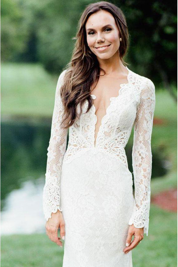 Long Sleeves Lace Mermaid Backless Wedding Dresses, SW356 | Weddings | wedding dresses | bridal gowns | wedding gowns | wedding 2020 | lace wedding dresses | white wedding dresses | Ivory wedding dresses | mermaid wedding dresses | wedding dresses cheap | wedding party dresses | boho wedding dresses | simple wedding dresses | wedding dresses near me | wedding ideas | beach wedding dresses | wedding dresses online | Simidress