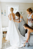 Floral Lace Ivory A-line V-neck Appliqued Wedding Dresses with Train, SW358 | Weddings | wedding dresses | bridal gowns | wedding gowns | wedding 2020 | lace wedding dresses | white wedding dresses | Ivory wedding dresses | mermaid wedding dresses | wedding dresses cheap | wedding party dresses | boho wedding dresses | simple wedding dresses | wedding dresses near me | wedding ideas | beach wedding dresses | wedding dresses online | Simidress