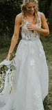 Ivory A-line V-neck Tulle Wedding Dresses Bridal Gowns With Appliques, SW360 | ivory wedding dresses | lace wedding dresses | bridal gowns | wedding ideas | Simidress