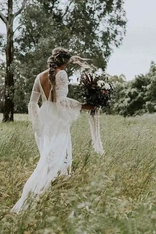 Bohemian Lace Long Sleeves Wedding Gowns, SW368 | Long Sleeves Wedding Dresses | wedding dresses | bridal gowns | wedding gowns | lace wedding dresses | white wedding dresses | Ivory wedding dresses | mermaid wedding dresses | wedding dresses cheap | wedding party dresses | boho wedding dresses | simple wedding dresses | wedding dresses near me | wedding ideas | beach wedding dresses | wedding dresses online | Simidress