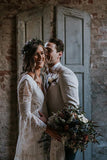 Ivory Lace A Line V Neck Backless Wedding Dresses Bridal Dress, SW368 | Long Sleeves Wedding Dresses | wedding dresses | bridal gowns | wedding gowns | lace wedding dresses | white wedding dresses | Ivory wedding dresses | mermaid wedding dresses | wedding dresses cheap | wedding party dresses | boho wedding dresses | simple wedding dresses | wedding dresses near me | wedding ideas | beach wedding dresses | wedding dresses online | Simidress