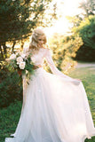 Two Piece Long Sleeve Top Lace Beach Wedding Dresses Bridal Dresses, SW386
