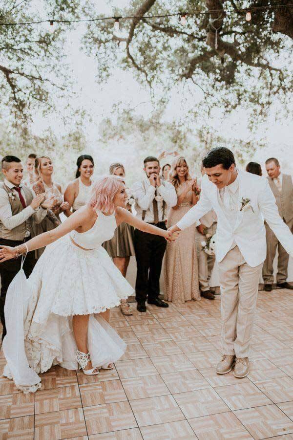 Ivory Lace Two Piece High-Low Short Wedding Dresses, Small Train Bridal Dress, SW388 | weddings | wedding dresses | bridal dresses | white wedding dresses | cheap wedding dresses | Simidress.com